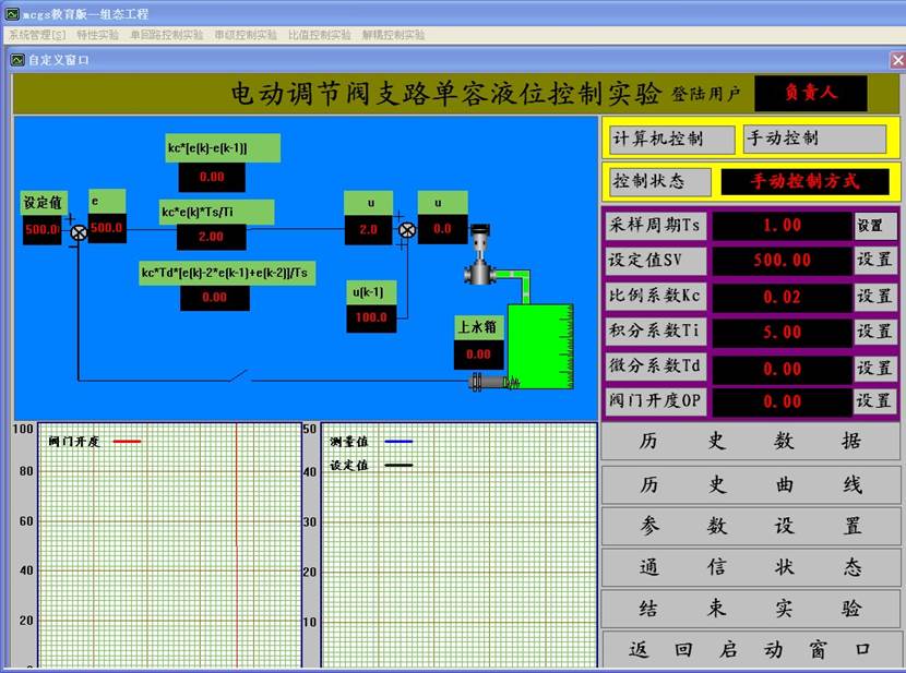 電動(dòng)調(diào)節(jié)閥支路單容液位控制實(shí)驗(yàn)畫(huà)面